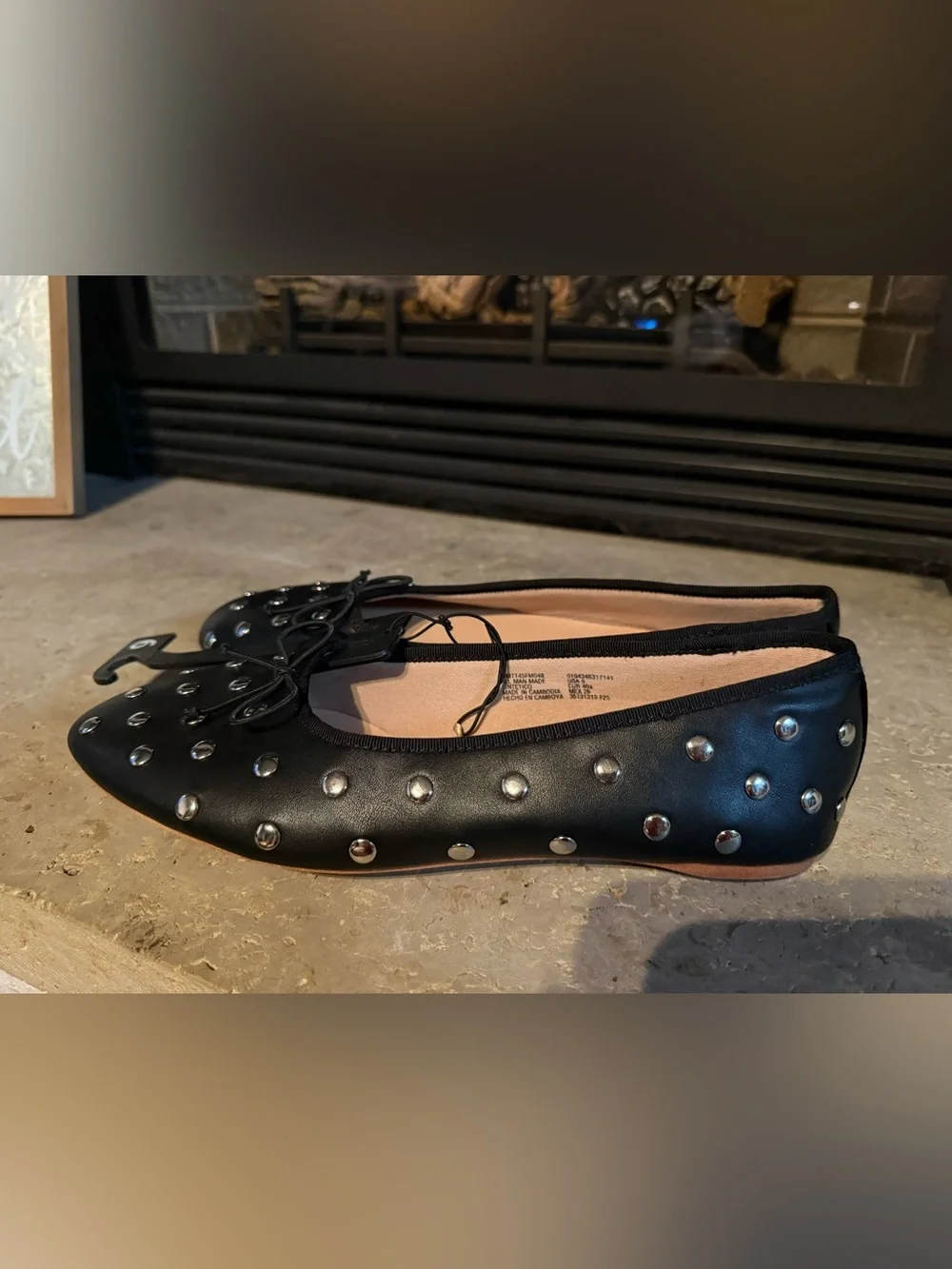 Black Studded Ballet Flat with Bow